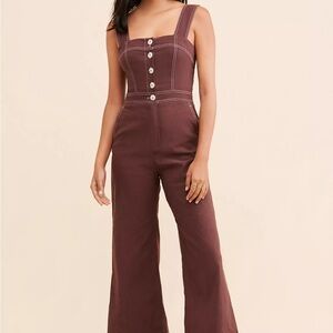 Maeve by Anthropologie The Colette Portside Button Front Jumpsuit Womens 2 Brown